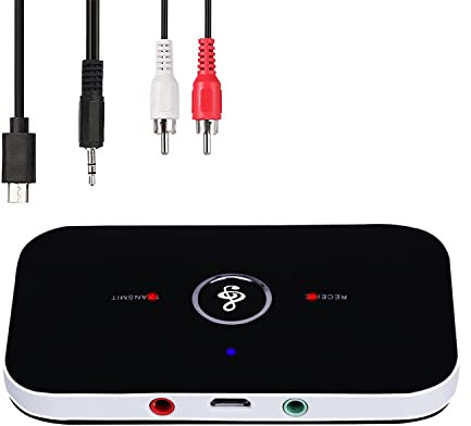 Bluetooth 5.0 Transmitter Receiver for HiFi Stereo, 2-in-1 Wireless Audio Adapter with Low Latency HD Sound, Dual Device Connection, RCA/3.5mm AUX Jack for TV, Headphones, Home Sound System, Car