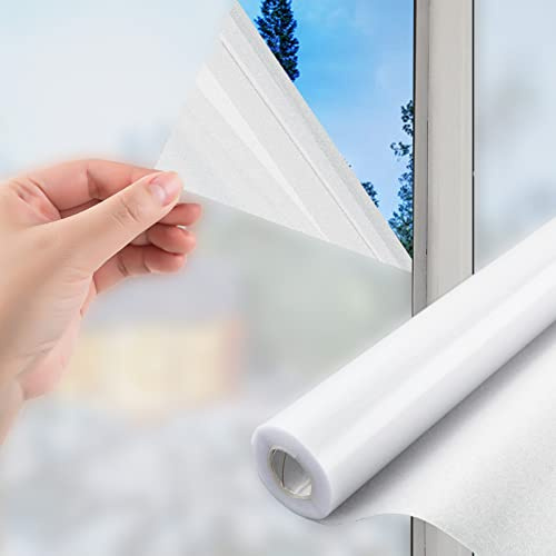 LOLYSIC Frosted Window Film, 45x500cm Window Film Privacy Frosted Film for Glass Windows, Self Adhesive Opaque Static Cling Window Privacy Film for Glass Windows Bathroom Kitchen Office