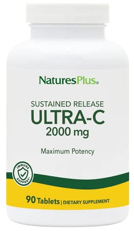 NaturesPlus Vitamin C hochdosiert mit Hagebutte (2000 mg, 90 Tabletten) - Ascorbinsäure und Hagebutten Tabletten