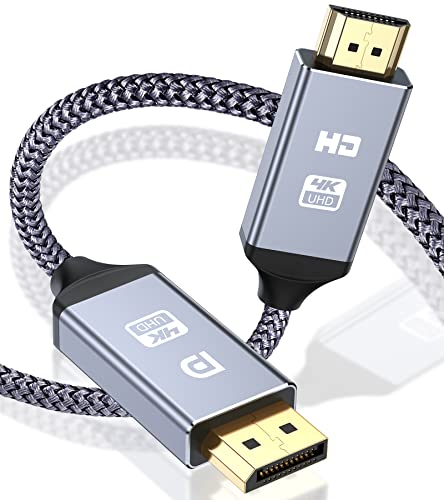4K DisplayPort auf HDMI Kabel 2M, Unidirektionaler DP auf HDMI Verbindungskabel [Vergoldete, Geflochten,Aluminiumhülse], DP-Computer zu HDMI-Monitor Kompatibel für Monitor, Projektor, TV, AMD, NVIDIA
