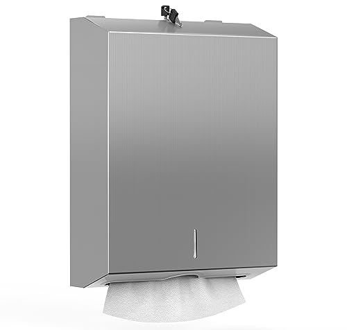 NICEME Distributeur Essuie Main,Distributeur Papier Essuie Main Acier Inoxydable,Distributeur Papier Mural,pour pliées en H2, Z Essuie Mains pour Environ 350 à 550 Serviettes en Papier