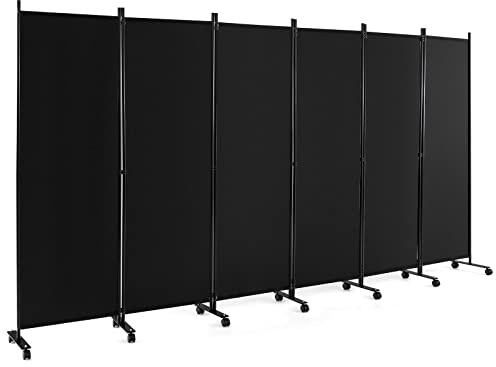 Multigot 1/3/4/6 Panel Room Divider, Folding Wall Privacy Screen Protector, Movable Partition Privacy Separator for Living Room Bedroom Office (Black, 6 Panels: 335 x 30 x 172cm)