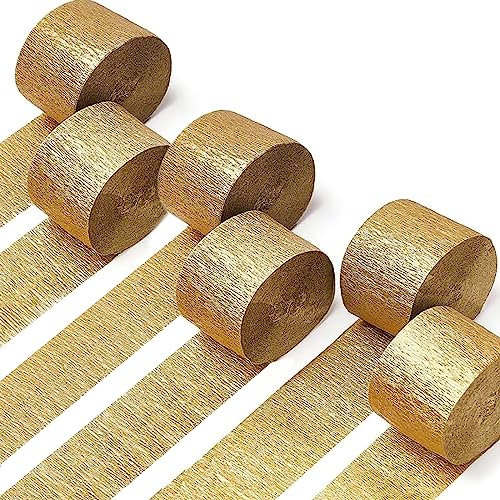 Crepe Paper Streamers 6 Rolls 492ft,Pack of Party Streamers Reel Golden Colors(1.8 Inch x 82 Ft/Roll),for Party Decorations, Birthday Decorations, Baby Shower Decorations and Wedding