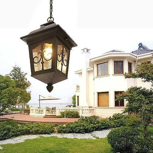 Mengjay E27 LED Utomhus Höjdjusterbar Pendellampa Retro Utomhus/Inomhus Hänglampa Svart Vattentät Metall Glas Lampskärm Pendellampa för trädgårdentré Hall Balkong Paviljong Villa Pendel (Stil:I)