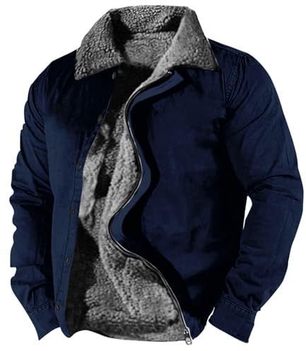 HSUAYEUD Frühjahrsjacken Herren,Motorrad Jacken Herren Sommer Herren Mantel Kurz Regenjacke Herren Wasserdicht Mit Kapuze Herren Parka Beige Lammfell Jacke Männer Dicke Regenjacke Herren(XL,Marine)