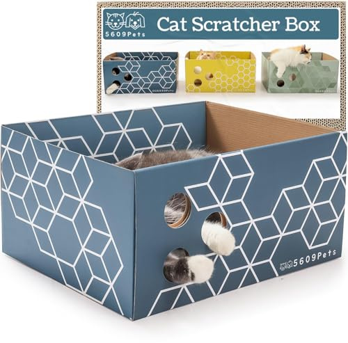 5609PETS Cardboard Cat Scratcher, No-Mess Cat Scratcher Box with Refillable Double-Sided Cat Scratcher Pad for Indoor Cats