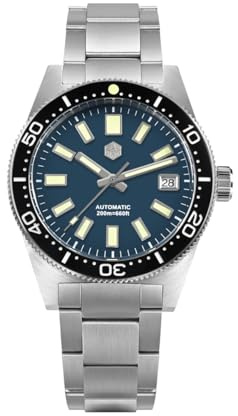 watchdives San Martin herrklocka 62 mas SN007 GB, 39 mm 20 bar dykarklocka NH35 automatisk mekanisk lyx dykare vattentätt armbandsur, Blå/rostfritt stålband, Armband