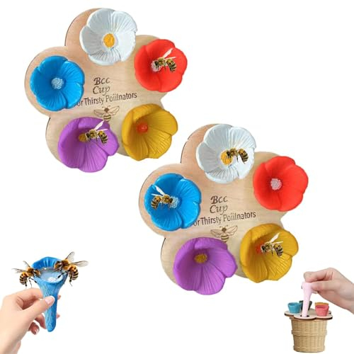 Powerruif Bienen Insekten Trinkbecher, Bienentränke Keramik, Bienenbecher für den Garten, Bunte Bienen Insekt Trinkbecher, Durstige Bestäuber brauchen Trinkwasser, Bienen brauchen sichere Trinkplätze