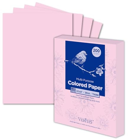 WritePads Veritas Pink Copy Paper, 8.5 x 11 Inches, 20LB/75GSM Colored Printer Paper, 200 Sheets, Multipurpose Paper for Laser and Inkjet Printers, Office and School, Made in USA