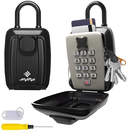 STYLIFYZ Portable Key Safe Outside, Padlock Box,12-Digit Combination Hangable Key Lock Box Outdoor & Indoor - Key Safe With Shackle - Large Capacity Keysafe for Home School Garage & Office