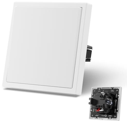 MVAVA Interruptor de luz con Mate,Interruptores pared con Garfio,Instalación horizontal y vertical,Conectores de Resorte,1 Gang 2 Vía,80mm Blanco