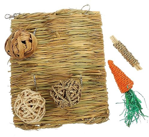 Happyyami Tapis De Paille Tissé pour Lapin Et Cobaye, Jeu à Mâcher en, Petit Format 6 Pièces pour Cage De Petits Animaux, Accessoire Confortable pour Rongeurs Et Oiseaux