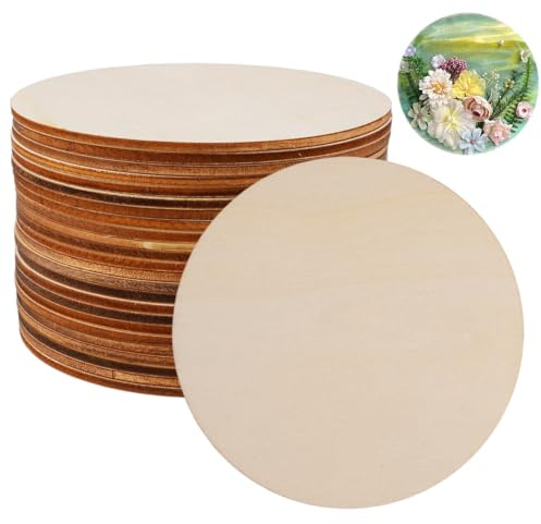 Vylro 24 Piezas Discos de Madera, 2,5 mm de Grosor, 10 cm de Diámetro