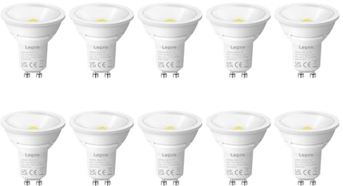 Lepro GU10 LED Bulbs, Cool White 6500K, 800LM, 8W (65W Equivalent), 100° Wide Beam Angle, Energy Saving LED Spotlight Bulbs, Non-Dimmable, Pack of 10