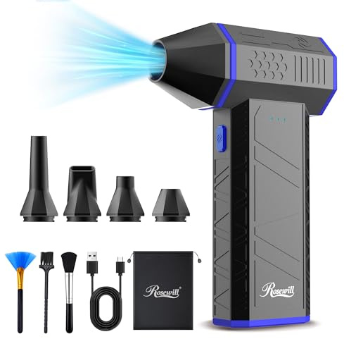 Rosewill Electric Air Duster - 110,000 RPM Super Power Cordless Compressed Air Duster, 3-Gear Adjustable Mini Blower with Fast Charging, Dust Blower for Computer, Keyboard, Pet, House, Outdoor and Car