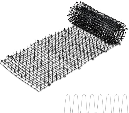 Relaxdays 2 reti spinose, Difesa Contro Gatti e martore, LxP: 200 x 30 cm, Protezione per aiuole e Piante, con 16 ancoraggi, Nero