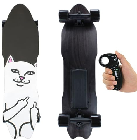 Oiyekntd Elektrisches Skateboard mit Fernbedienung, verschleißfesten PU-Rollen, 7-lagigem Ahornholz, 25 km/h Höchstgeschwindigkeit, Outdoor-Sport-Skateboard für Erwachsene aus Ahornholz für Fahrten D