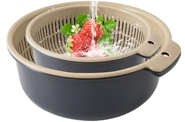 Juego de cuencos mejorados de 16 x 8 cm, cesta coladora de verduras con cuenco, base antideslizante, apilable, cesta de cocina para hacer ensaladas, preparación de comidas, fideos, limpieza de pasta