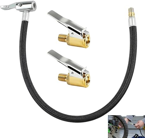 2 Pezzi Adattatore per Valvola Pneumatico 8mm, Gonfiatore da 40cm di Estensione, Punta di Gonfiaggio Flessibile in Ottone per Pompa e Compressore, Prolunga di Valvola Impermeabile per Auto Moto Bici
