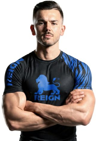REIGN Tshirt Compression MMA BJJ Homme Ceinture Bleu