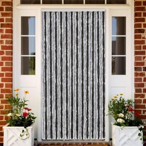 Cortina antimoscas genérica gris y negro, 100 x 230 cm, de chenilla de polipropileno, cortina antiinsectos, flexible y silenciosa, para casa, móvil o caravana, fácil de limpiar