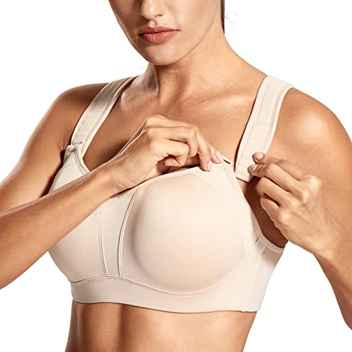 DELIMIRA Damen Starker Halt Sport BH -mit Gepolstert und Bügel,Sport BH für Große Brüste Beige 95E