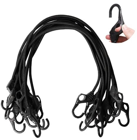 XSTRAP STANDARD Heavy Duty Bungee Cords 10PK 32-Inch Bungee Cords with Finger-Hole Hooks, Ideal for Outdoor, Tarp Covers, Motorcycle, Luggage Rack (Black)