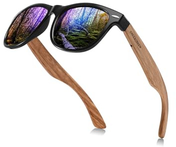Lunettes de Soleil Polarisées en Bois pour Hommes et Femmes: Protection UV400 et Anti-éblouissement Cadre PC Léger et Lentilles TAC - Idéales pour Conduire Randonnée Pêche Plage et Voyage