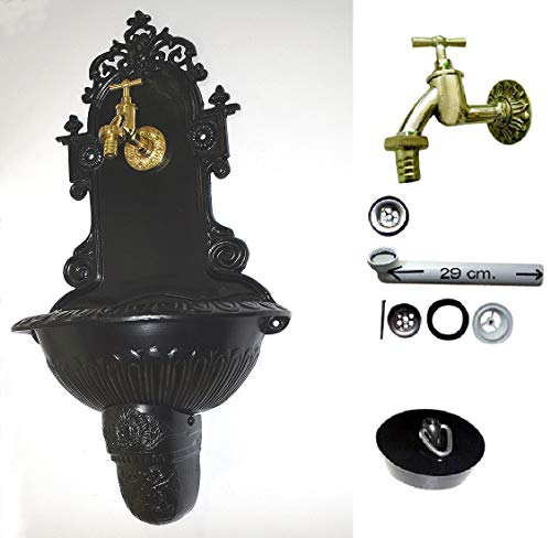 Wandbrunnen Graf von Gerlitzen Blumenampel Alu Bassena Wand Brunnen Kran Ablauf Schwarz FOU1-B