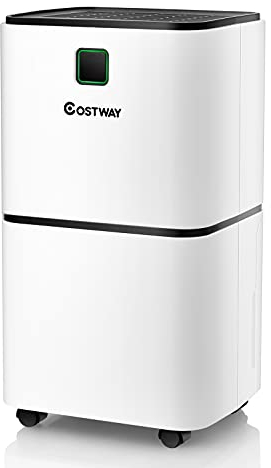 COSTWAY 12L/Day Dehumidifier with Digital Control Panel, Continuous Drainage, Laundry Drying, 3 Modes, Timer & Child Lock, Portable Dehumidifiers for Home Damp (12H Timer, 26x22x47cm)