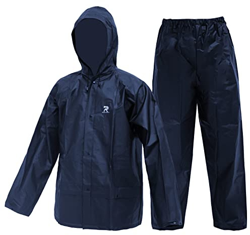CHRUOXUAN Ultra-Lite Rain Suit for Men Women Waterproof Protective Rain Coat with Pants 2 Pieces Rain Gear for Climbing,Cycling, Farming, Hiking(Navy,M)