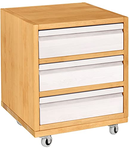 BioKinder Laura Rollcontainer mit 3 Schubladen aus Massivholz Erle Front weiß lasiert
