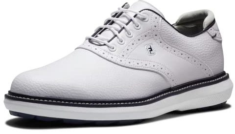 FootJoy Men's Fj Traditions Spikeless Golf Shoe, White White Navy, 8 UK
