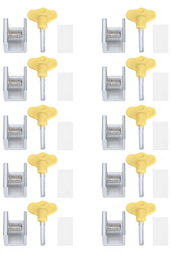 10 Juegos de Cerraduras para Ventanas Corredizas, Topes de Seguridad Ajustables de Aluminio con Llave, Abrazaderas de Seguridad a Prueba de Niños para Puertas Correderas