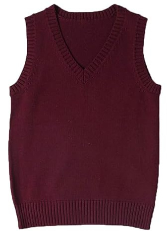 ZUEVI Women's Sweater Vest Classic V Neck Uniform Pullover Knitwear Tops Sleeveless Knitted Sweaters Vests(Wine Red-M)