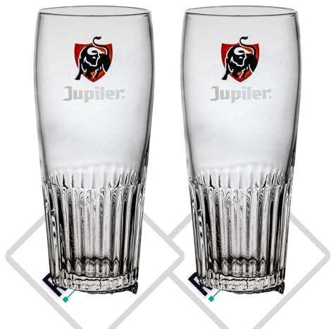 Roxley Jupiler Lager Beer X2 Half Pint Glas | 33cl Jupiler Gläser | Kommt auch mit 2 Marken-Bierdeckeln