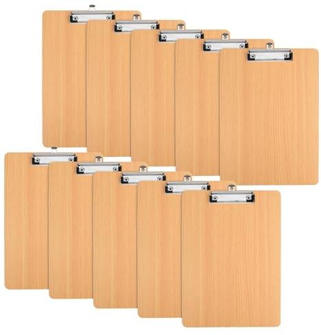 10 Stück Klemmbrett Holz, Wooden Clipboard, Schreibbrett Klemmbrett, Klemmbrettmappe, Klemmbretter mit Metallklemme und AufhäNgeöSe, Hellbraun Zwischenablage für Schule, Büro, Restaurant (A4)