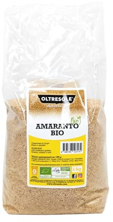 Oltresole, Amaranto Biologico 1 Kg, Cereale Crudo in Grani, Semi da Coltivazione Biologica Controllata, Ricco di Fibre, Sali Minerali e Vitamine, Confezione Ideale per Famiglie