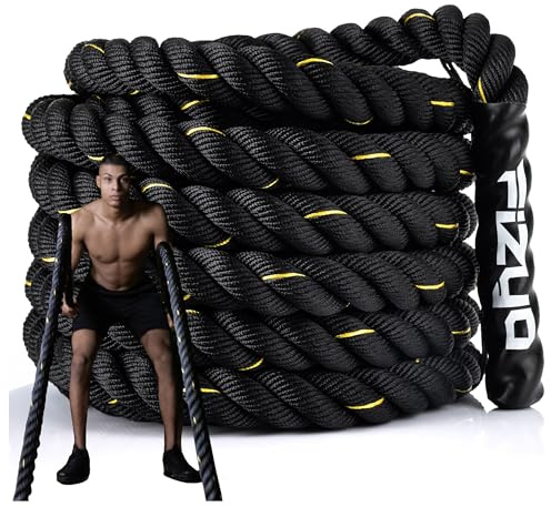 Fizyo Corde de Bataille Corde d'entraînement avec Embouts enduits pour entraînement de Force, d'endurance et de Coordination, Corde de vol Professionnelle pour l'exercice, (15m)