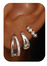 CASSIECA 3 Paar Ohrringe Silber Set für Damen: Creolen, Chunky, Stapelbar, Hypoallergen, Leichte, Kleine, für Mädchen