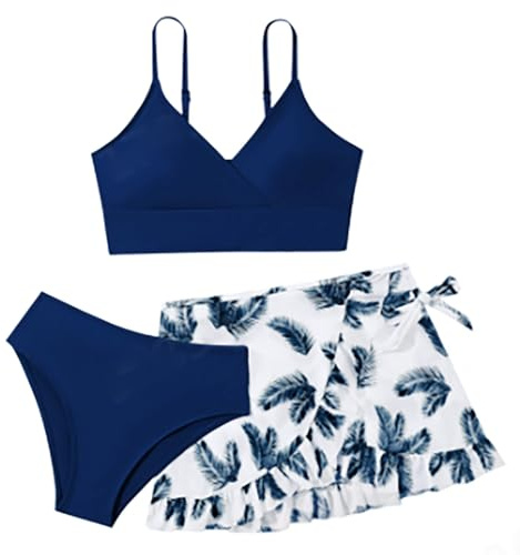 Ensemble 3 Pièces Maillot De Bain Maillot De Bain Ado Fille 8-14 Ans Hauts De Maillots + Bas De Maillots Short+ Jupe Maillot De Bain Adolescente Fille Natation Piscine Sport Plage