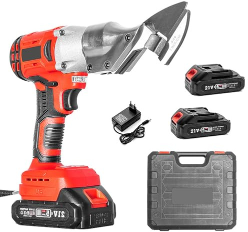Cisaille à tôle sans fil avec 2 batteries 1,5 Ah, Cisaille à tôle électrique avec éclairage LED, épaisseur maximale de 3 mm, ciseaux électriques sans balais pour tôles, aluminium, tapis, cuir