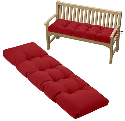 PRIMEPATIO Bankauflage Outdoor, Bankkissen Wasserdicht mit Schaumstoff Gefüllt, Bindebänder und Mehrfach-Steppung, Gartenbank Auflage für Gartenmöbel, Sitzbank und Hollywoodschaukel, 100x40cm, Rot