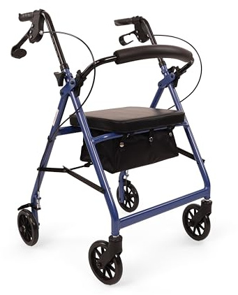 Angel Mobility Lightweight Folding Rollator, Four Wheel Zimmer Walking Frame Aid with Seat