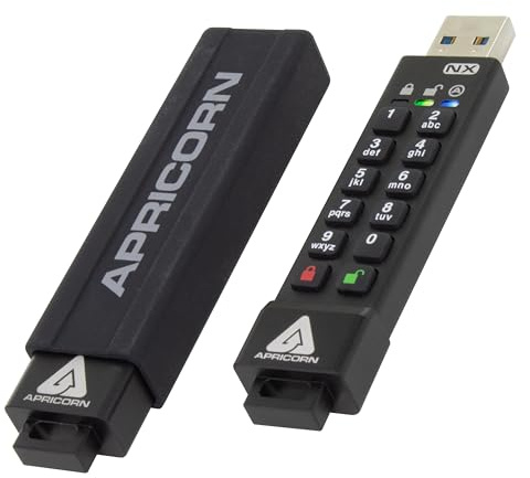 Apricorn Apricon Aegis Secure Key 3NX: Software-Free 256-Bit AES XTS Encrypted USB 3.1 Flash Key with FIPS 140-2 level 3 validation, Onboard Keypad, and up to 25% Cooler Operating Temperatures.
