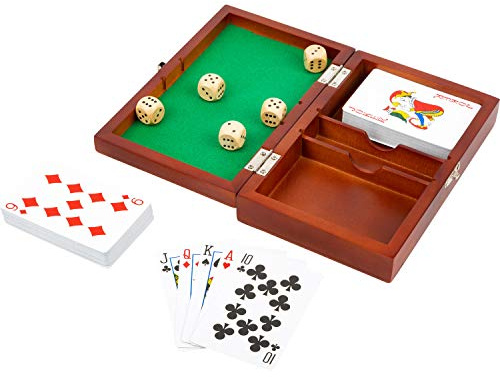 Small Foot-11363 Small Foot, Set da Gioco con 2 Giochi di Carte e 5 Dadi, con Scatola portaoggetti Giocattoli, Multicolore, 11363