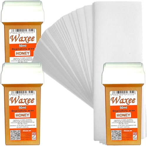 Waxee Cartouche de cire de rechange pour rouleau de cire Veet EasyWax 50 ml Miel (3 x 50 ml roll-on + 25 bandes)