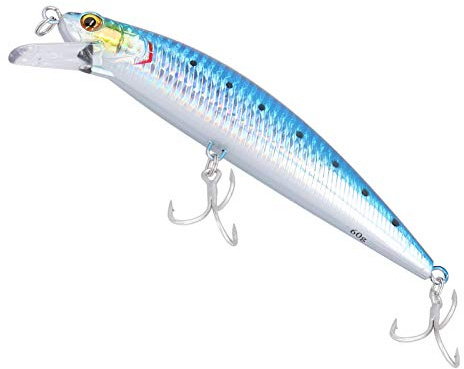 Señuelo de Pesca Artificial, señuelo de hundimiento de Pesca de mar 60g Accesorio de Cebo de Ojo de simulación Artificial de plástico de Acero Inoxidable(Azul)