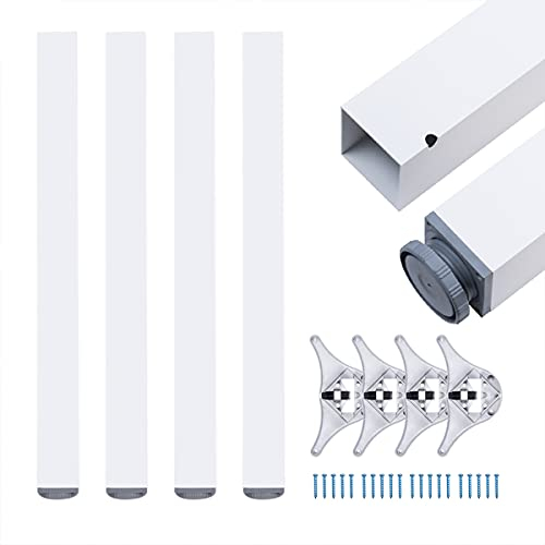 sossai® exklusiv - Tischbeine aus Aluminium | höhenverstellbar | Tischfüße TBE | Ausführung: Weiß, Vierkant Profil 6x6 cm | Set: 4 Stück | Höhe: 110 cm (1100 mm), einstellbar + 2 cm