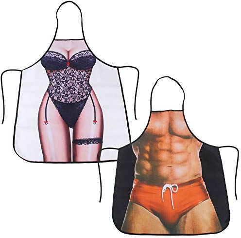 JSMTKJ Schürze BBQ Grillschürze Kochschürze Partyschürze Lustige ursprüngliche Kochschürze für Männer Frauen Erwachsene (Muscle+Lace)
